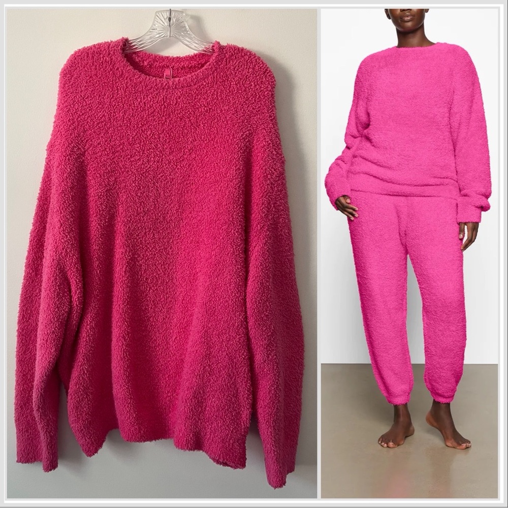 Skims Cozy Collection Pink Sherpa Fuzzy Sweater Top Pink 3X Pajamas Loungewear